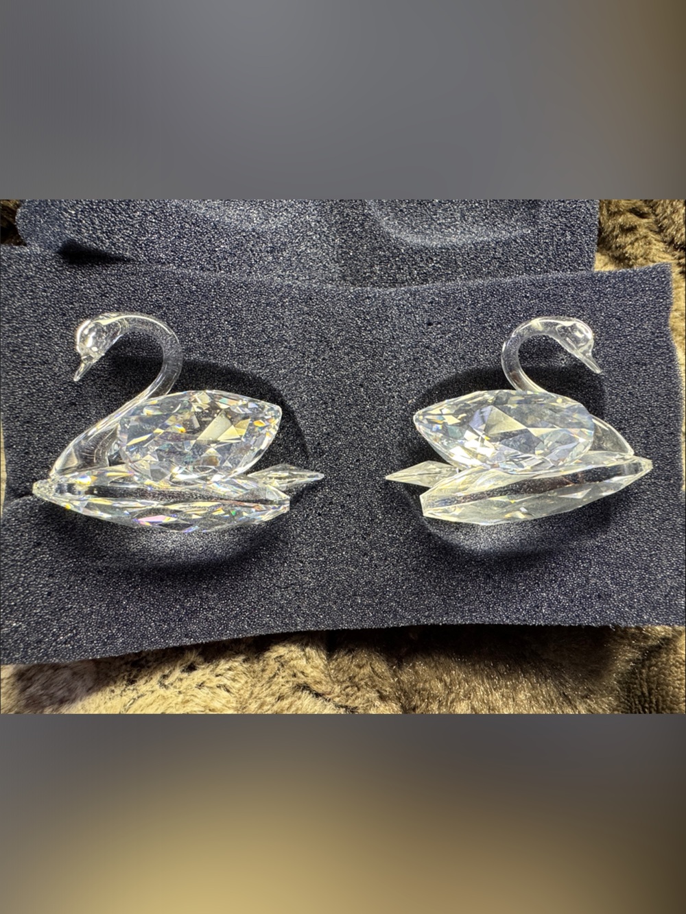 Crystal Swan Figurine Pair - Clear Glass Decorative Swans